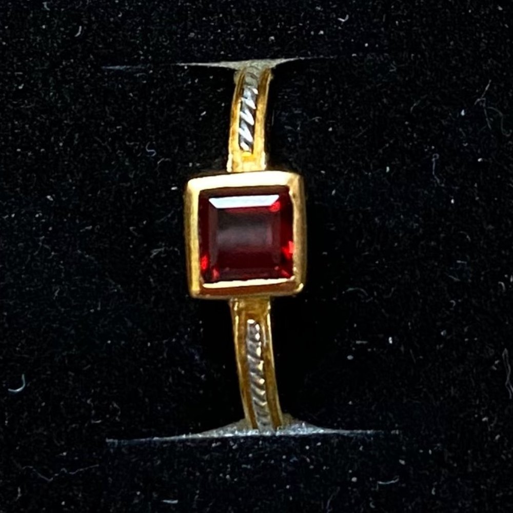 Lasso Garnet Ring Sterling Siver Roping Circles 22kt Goldplated